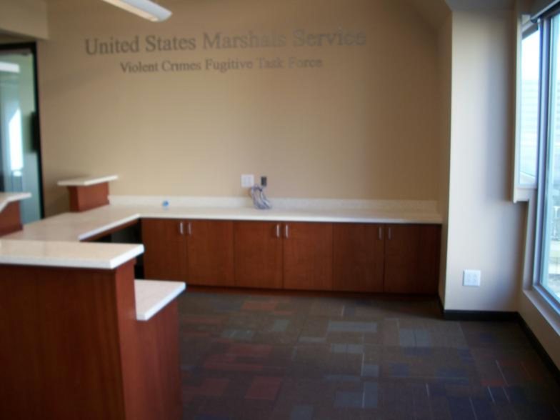 Reception counter and casework in the United States Marshals office